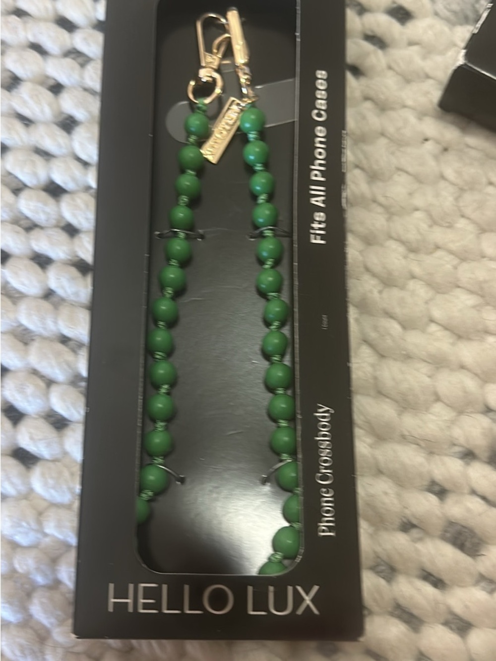 Green Beaded Phone Crossbody Strap with Gold Hardware